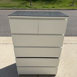 IKEA MALM 6-Drawer Dresser, White/Black Glass Top