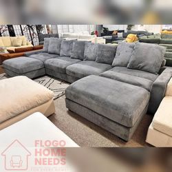6 -Pieces Gray Corduroy Moduler Sofa Set