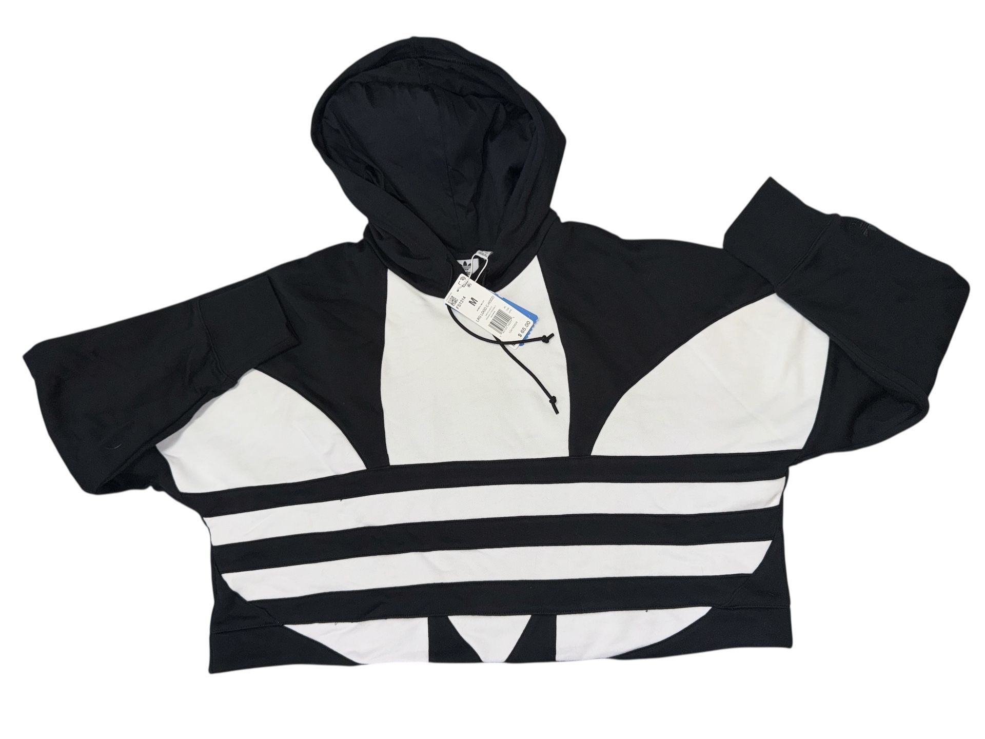 Adidas Big Logo Hoodie Women’s MED Black White Hood 100% Cotton CROP NWT