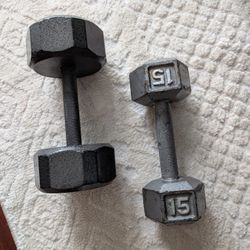 Mismatched Set Of 15lb Dumbbells