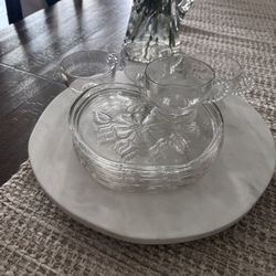 Vintage Pressed Glass Set•Apple Dish|cups
