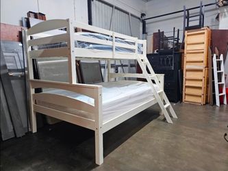 White Wood Twin over Full Bunk Bed