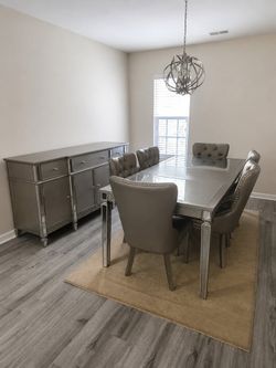 7-Piece Mirrored Dining Room Set - Table + 6 Chairs (80.5" L, 40" D, 30" H)