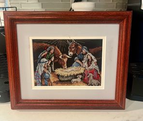 Vintage “Holy Night” Cross-Stitch Christmas Art