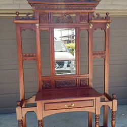 BEAUTIFUL LARGE HALL TREE WITH BEVELED MIRROR 