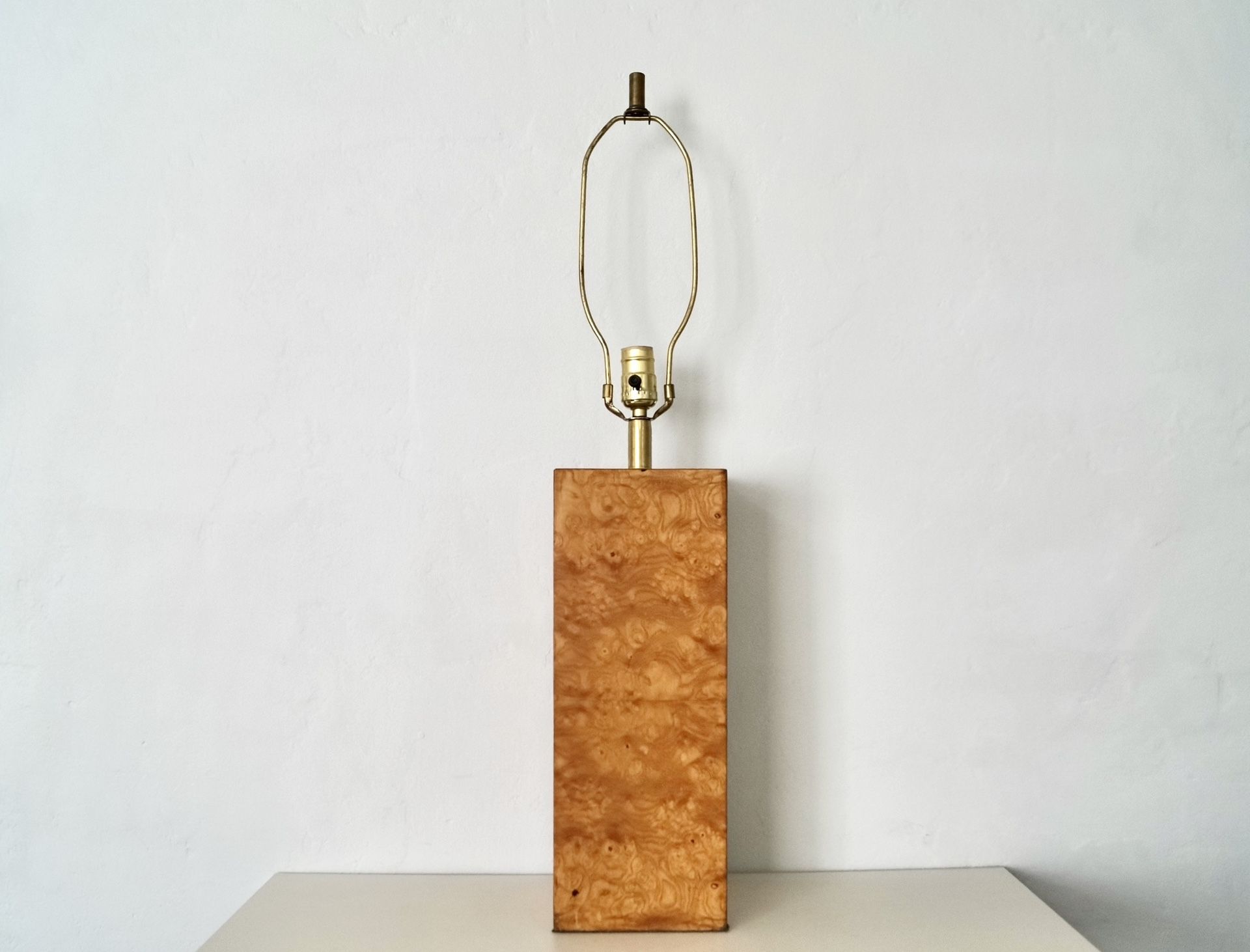 1970’s Mid Century Modern Burl Wood Column & Brass Table...