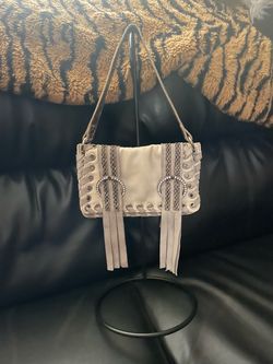 Beige Leather Fringe Shoulder Bag