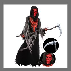 Spooktacular Creations Child Boys Red Skull Reaper Costume, Kids Halloween Grim Reaper Costume Dress-Up For Halloween Themed Party -XL(12-14yr)