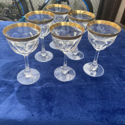 Moser Gold Rimmed Crystal Cocktail Glasses – Set of 6, Elegant & Rare