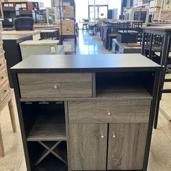 Wine Bar Cabinet and Glass Free Standing Wine Rack 31"L x 16"W x 30.5"H - Distressed Grey