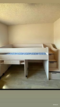 Low loft bed with stairs & desk
