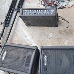 Dj Speakers And Mixer All wires 