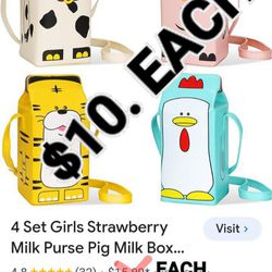 Girls Strawberry Milk, Pig Milk Box Crossbody Purse Bag Pu Phone Shoulder Wallet Bag for Women Girl