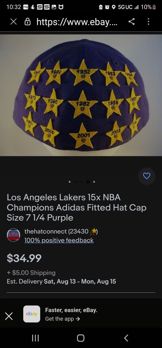 Lakers 16 Champs Hat 7/14 $40,00