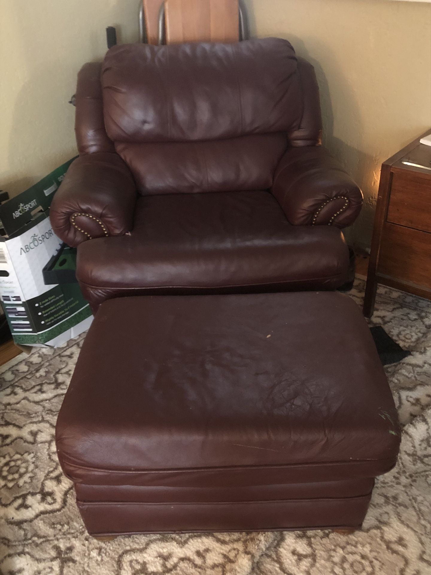 Leather sofa with chair and ottoman