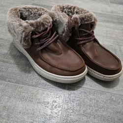 BOBS Skechers Skipper Hang Glider Brown Booties With Faux Fur Women Size 7