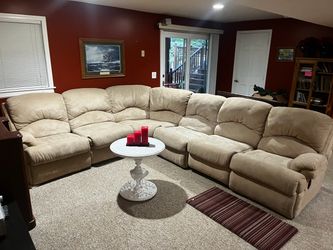 Large Beige Microfiber Reclining Sectional Sofa