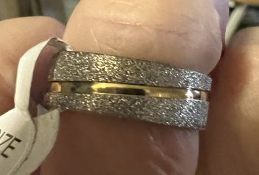 Silver Gold Line Stainless Ring Sz 21mm