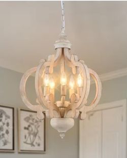 White Wood Distressed Chandelier