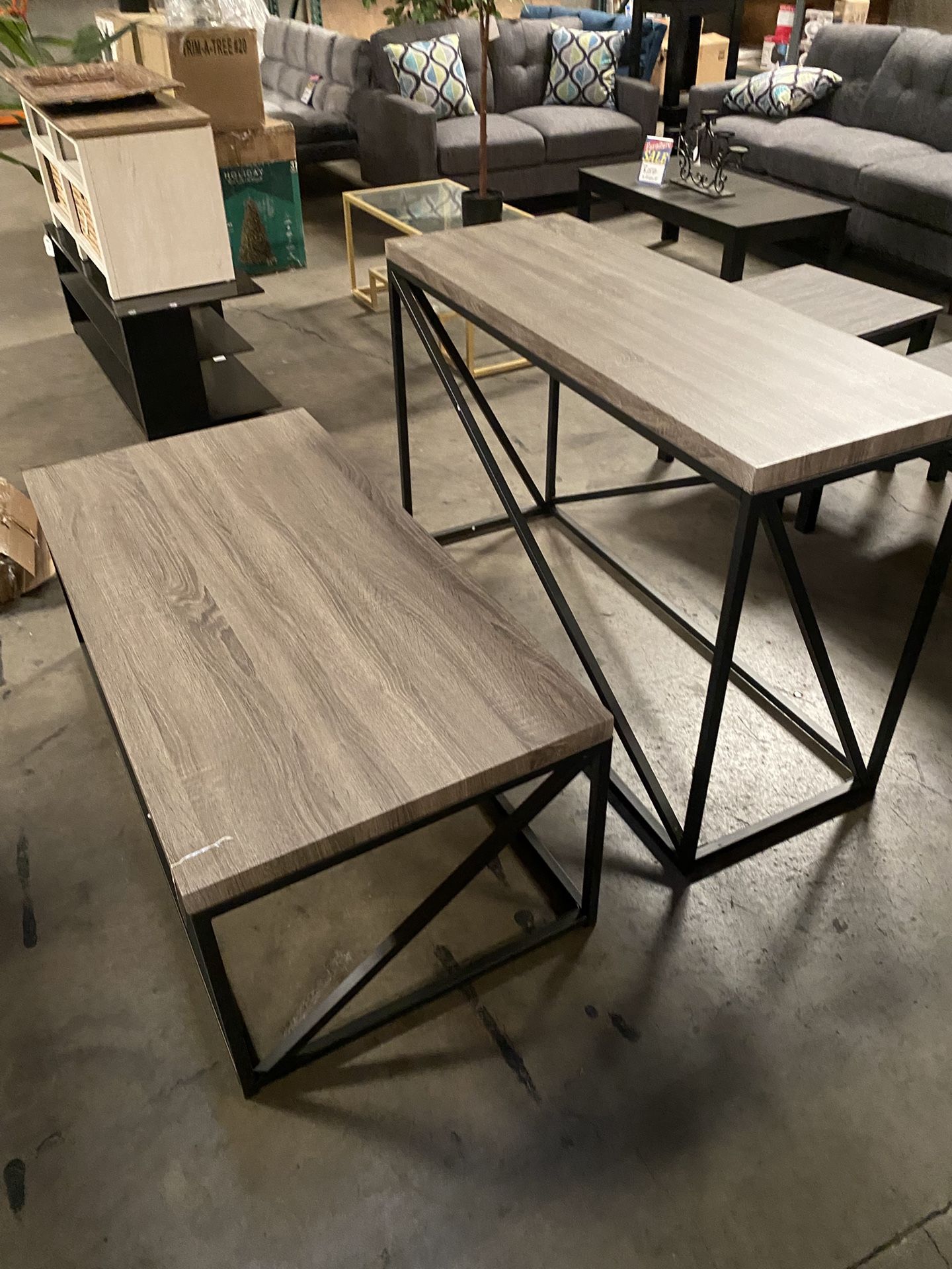 New gray/black coffee table and console table set $200 for both