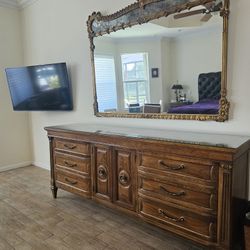 Traditional Wood Bedroom Furniture Set - Two Dressers, Mirror, Armoire, and Nightstand
