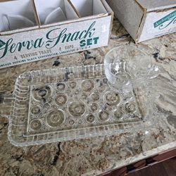 Vintage Glass Snack Trays W/ Cups