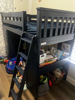 Navy Blue, Twin Loft Bed with Built-In Storage & Ladder