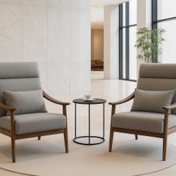 New Heavy Duty Big Set of 2 Solid Wood Accent chair Arm chair Sofa Living Room Chair Light Gray  New in box VD669LG 39'' H X 28'' W X 33.5'' D * 		Com