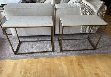 Pottery Barn Delaney Rectangular Marble End Tables (14")