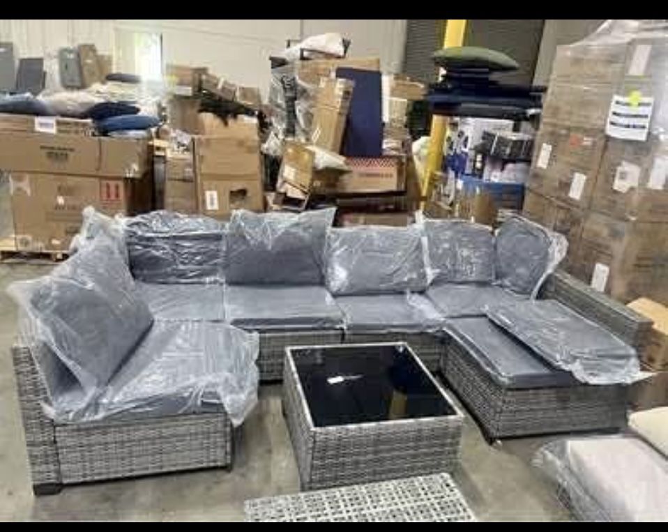 New assembled  7 Piece Outdoor Patio Furniture Set, PE Rattan Wicker Sofa Set DELIVER W/FEE