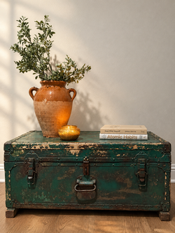 Vintage Green Metal Trunk | Coffee Table + Storage Chest