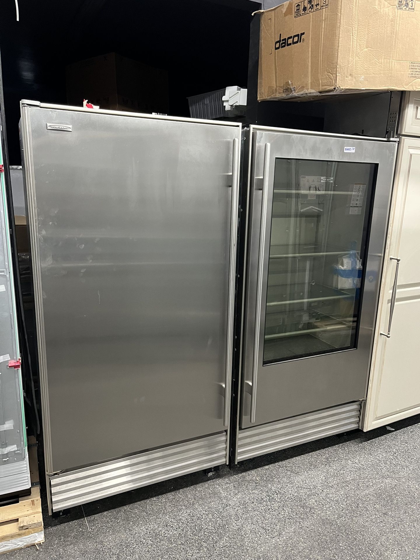 Sub Zero Stainless Steel 72” Column Set Glass Door Fridge & Freezer