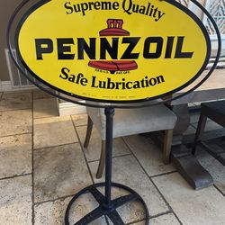 Pennzoil Motor Oil Double Sided Lollipop Sign Dated 1977