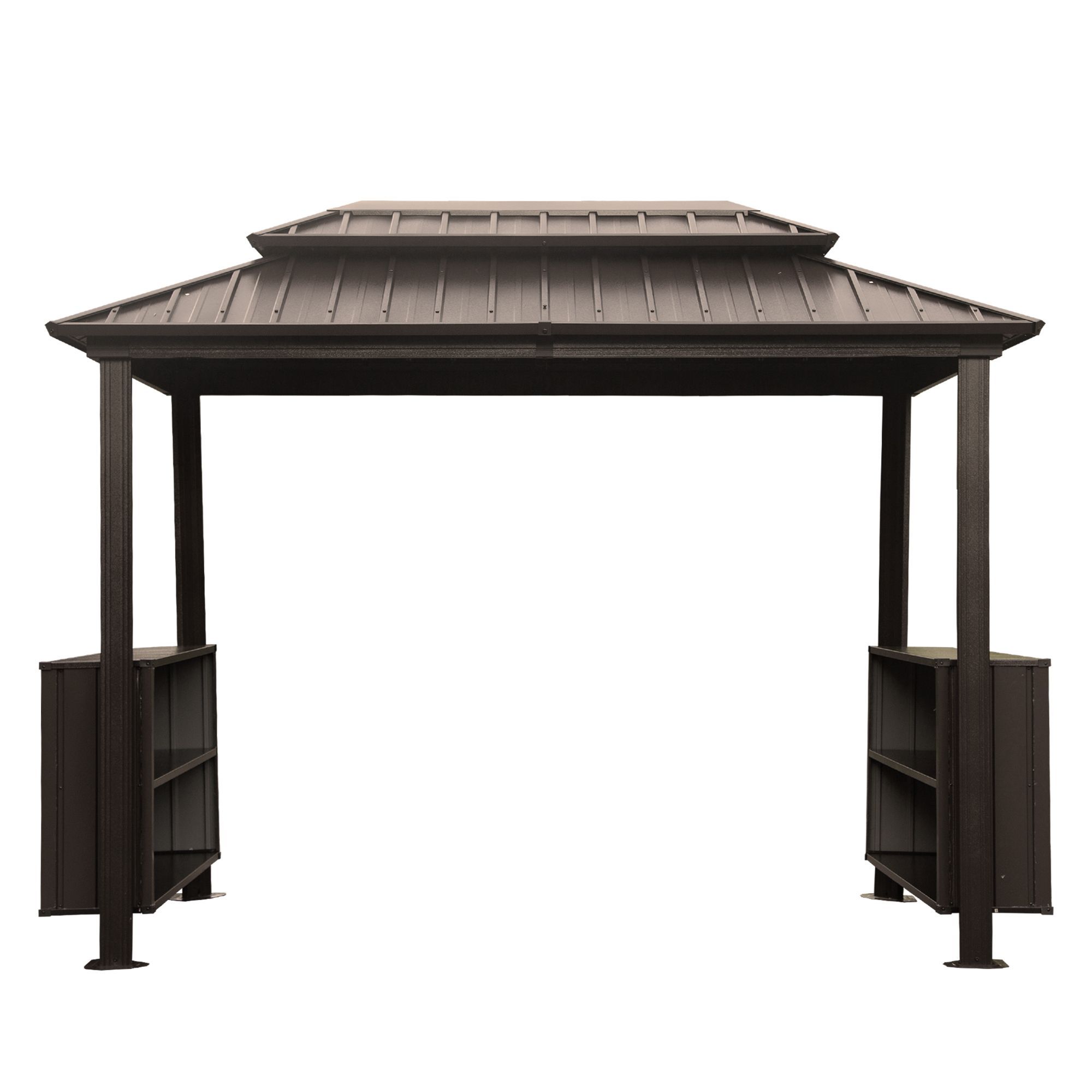 6x10FT Hardtop Grill Gazebo, Outdoor BBQ Gazebo with Double Galvanized Steel Roof, Patio Grill Canopy with 2 Cabinets and Ceiling Hooks for Backyard,