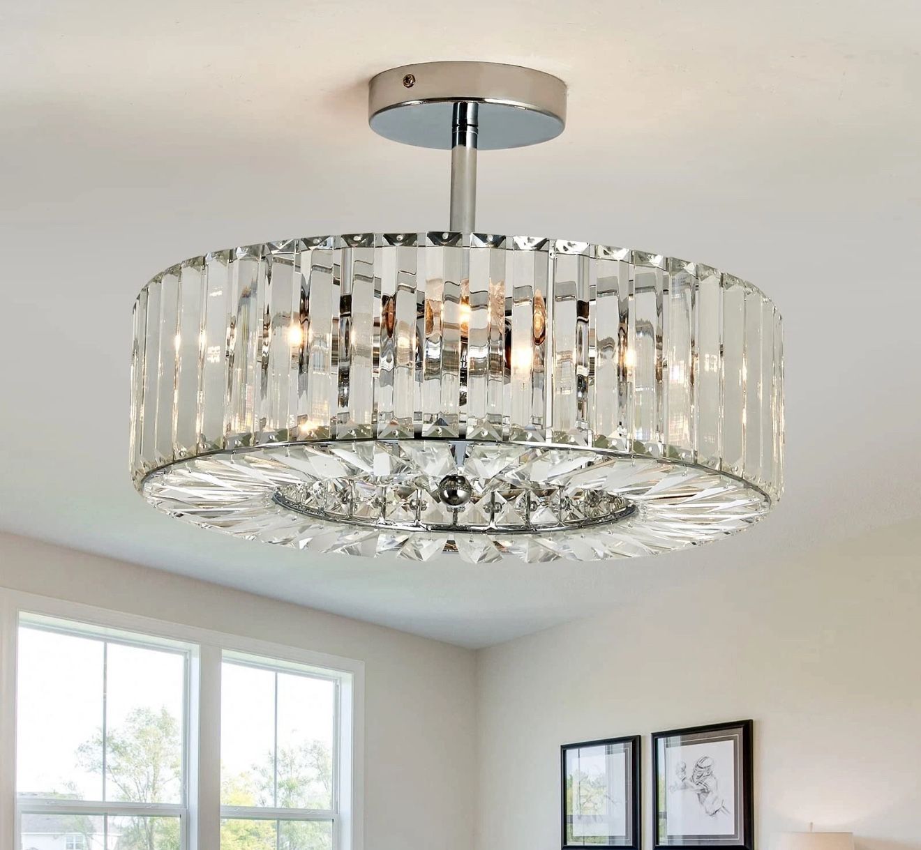 4 Light Crystal Ceiling Chandelier Semi Flush Mount Fixture Living Dining Room