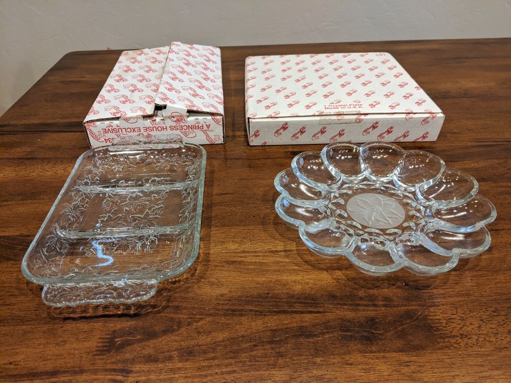 Flower pattern crystal serving platters