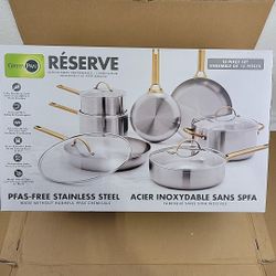 GreenPan Reserve Stainless Steel 12-Piece Cookware Set Gold Handles