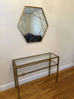 Gold Console Table and Mirror