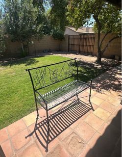 Patio bench. Outdoor love seat. All metal. Iron. Nice condition.