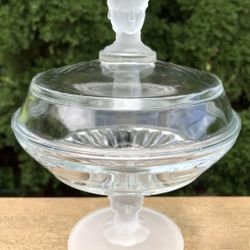 ANTIQUE PRESSED GLASS DUNCAN & SONS THREE FACES COMPOTE DISH