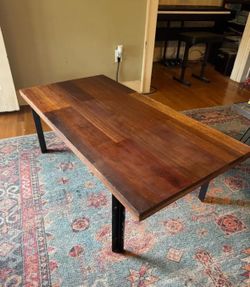 West Elm Industrial Wood & Metal Coffee Table Width: 48 inches, Height: 16.25 inches, Depth: 24”