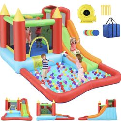 AKEYDIY Bounce House, Inflatable Bouncy House for Big Kids 3-10, Outdoor & Indoor Bounce House with Slide - Jump House with Basketball Hoop, Large Bal