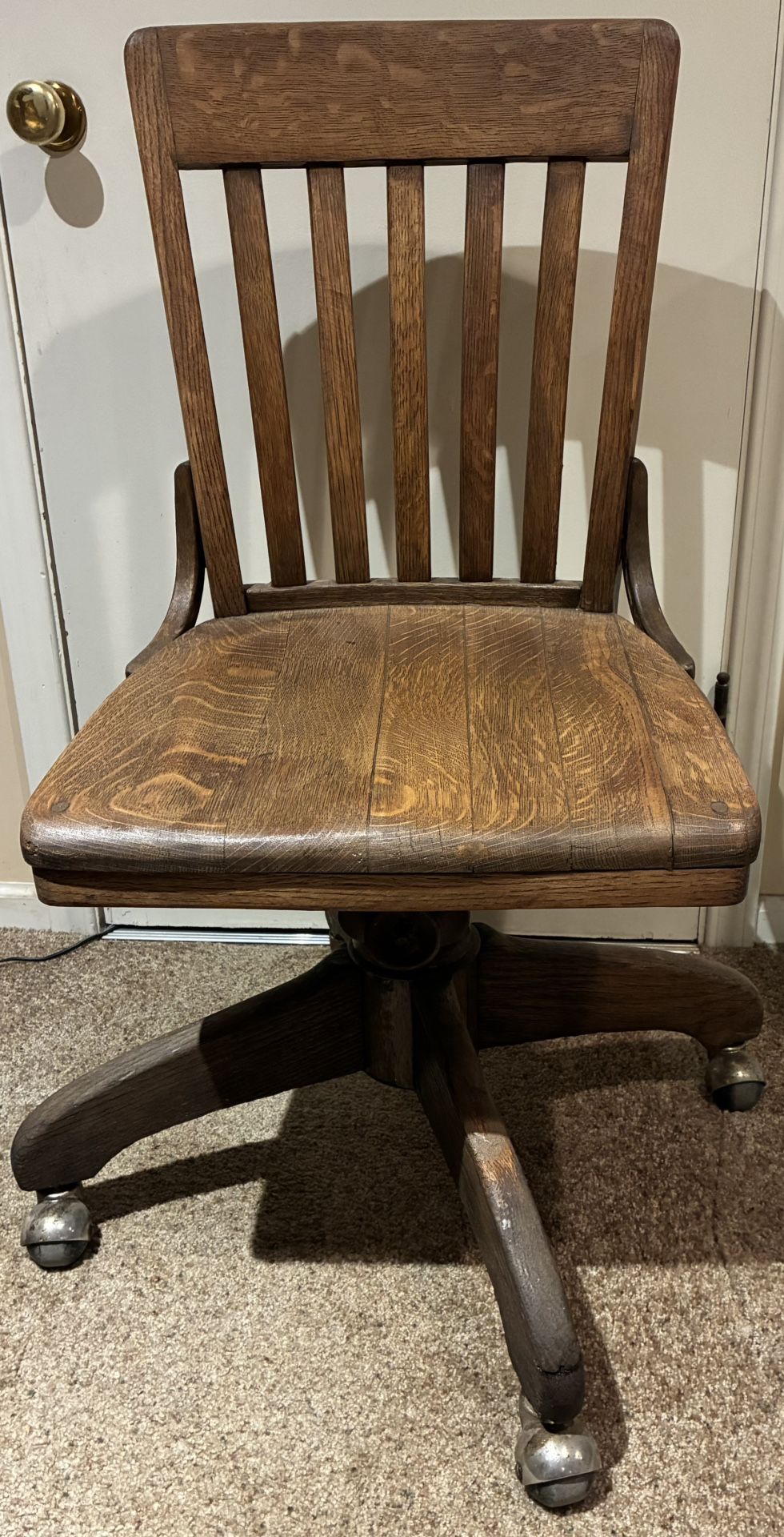 1930’s Desk/Library Chair. Height and Tilt Adjusting, Quarter Sawn Oak