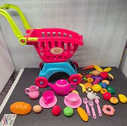 Kids Play Shopping Cart, Play Food & Tea Set