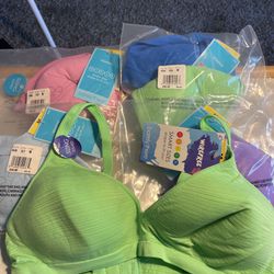 NWT Lot Of 6 Hanes Barely There Wire Free Soft Cup Bras M Green Blue Pink Purple