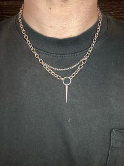 Custom made Stainless steel mock double chain with spike pendant