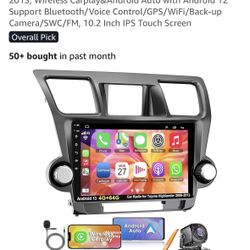 4G+64G Car Radio Stereo for Toyota Highlander 2008-2013, Wireless Carplay&Android Auto with Android 12 Support Bluetooth/Voice Control/GPS/WiFi/Back-u