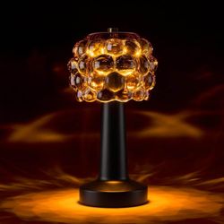 Cordless Amber Glass Touch Lamp Rechargeable 3 Color Modes
