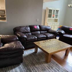 Leather Living Room Set Sofa And 2 Club Chairs 