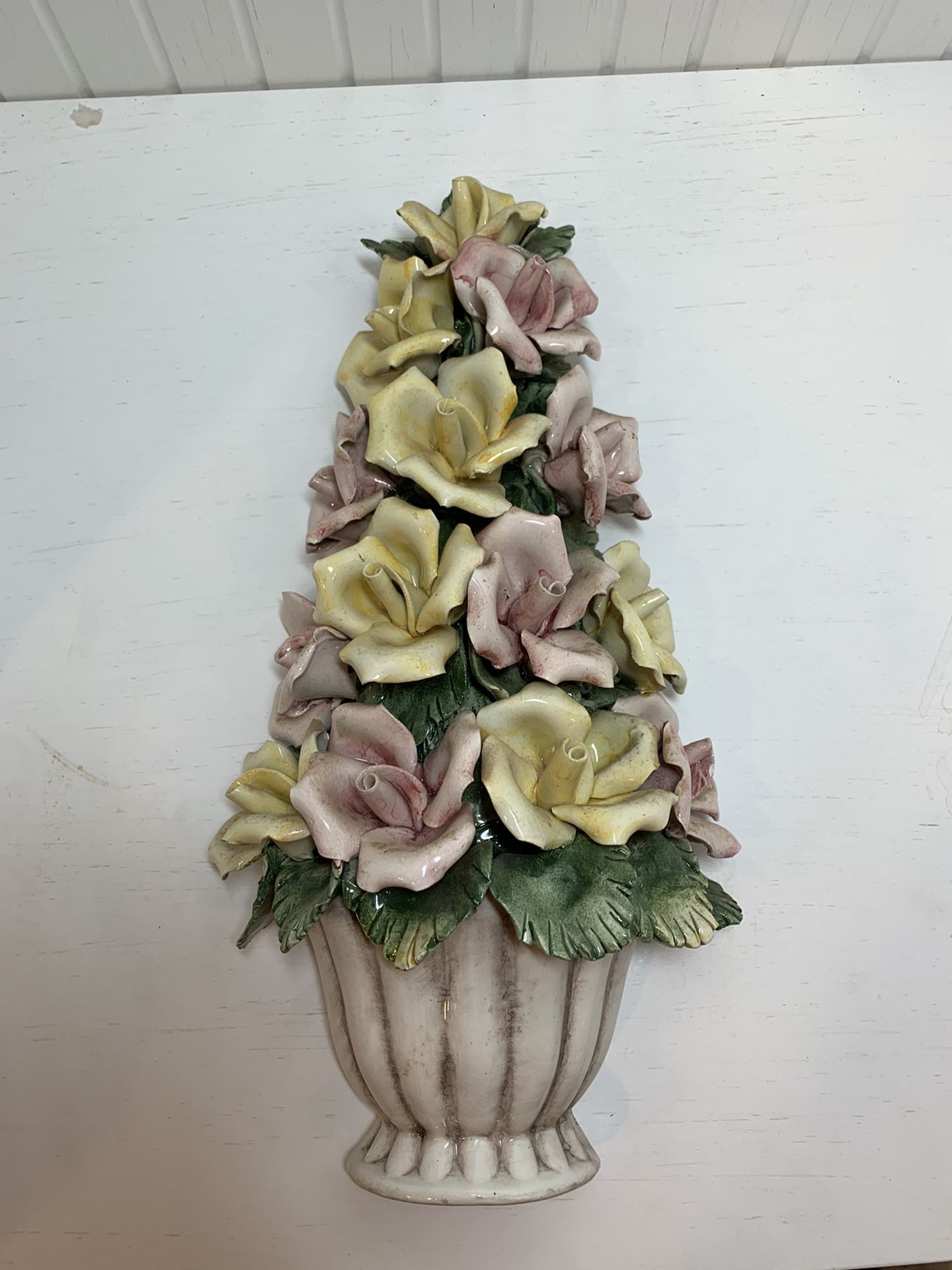 Vintage Italian capodimonte flowers in basket